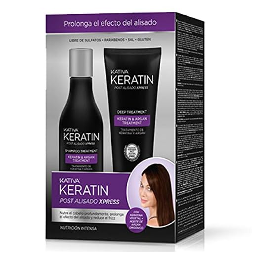 Kativa Keratin Kit Post Alisado Xpress 2 Unidades - Champú y Máscara de Tratamiento - Alarga la duración del alisado - Sin Sal - Para cabellos maltratados y secos - Hidrata - Nutre - Repara.
