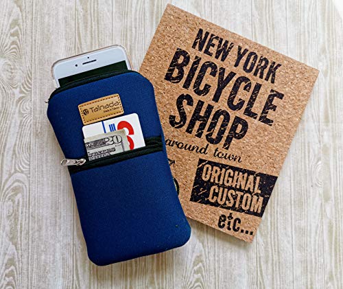 Image of Tainada Dual Zip Neck Cell Phone Pocket Pouch Case w /Belt Loop (Navy Blue) | For Men /Women; Water-resistant neoprene material, shockproof, lightweight, w /carabiner; Compatible with most of smartphones