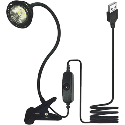 USB Powered Reptile Light UVA UVB 5.0 Basking Lamp with Holder - 360° Adjustable Metal Clamp for Turtle Tank, Lizards & Snakes | 5-12V Safe Voltage, 3W