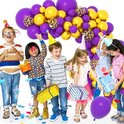 Image of Dark Purple Gold Balloon Garland Arch Kit - 121PCS Purple and Gold Balloons Dark Purple Balloon for Birthday Wedding Anniversary Retirement Graduation Party Decorations