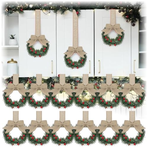 Mini Christmas Wreaths for Kitchen Cabinets, 12pcs 13cm Arti
