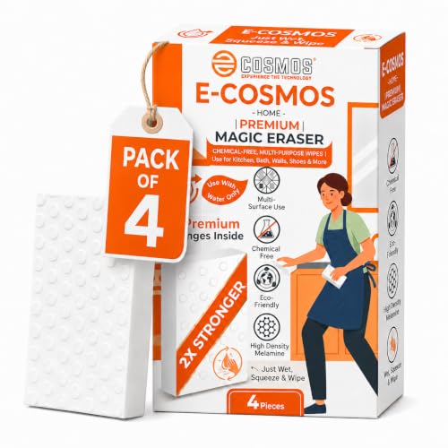 Image of E-COSMOS Magic Eraser Cleaning Sponge, High-Density Melamine Foam Scrub Pad for Kitchen, Bathroom, Walls and Shoes, 4-Pack