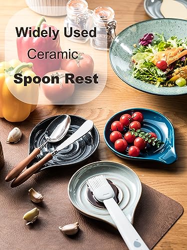 Image of LAUCHUH Spoon Rest, Ceramic Spoon Holder for Stove Top 5 inch Spatula Rest for Countertop Large Cooking Utensil Holder for Father's Day, Ladle, Spatula, Spoons or Tongs, Speckled Dark Gray