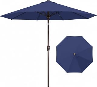 9FT Auto-Tilt Patio Umbrella|Outdoor Market Table Umbrella with 8 Fiberglass Ribs for Pool,Deck&Backyard