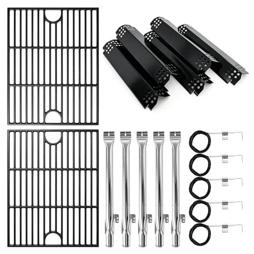 Gcostar Replacement Parts Kit for Nexgrill 720-0888 720-0888N 720-0888A 720-0830H Gas Grill Cast Iron Cooking Grates Burners Heat Plates & Igniters for Nexgrill 4 & 5 Burner Grill Replacement Parts