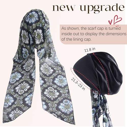 Ababalaya Silky Lined Head Scarf for Women Chemo Headwear Stylish Boho Pre-Tied Turban Headwraps Sleeping Bonnet Cancer Hats3