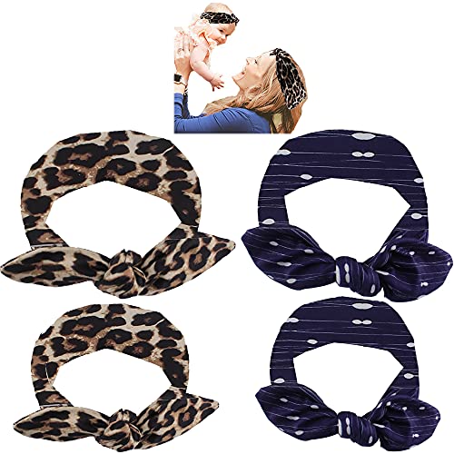 Image of AHONEY Mommy and Baby Headband Set Baby Girl Headbands with Bows Mothers Day Gifts Knotted Elastic Hairbands Mommy Daughter Baby Matching Outfits Bandana Warp Family Hair accessories