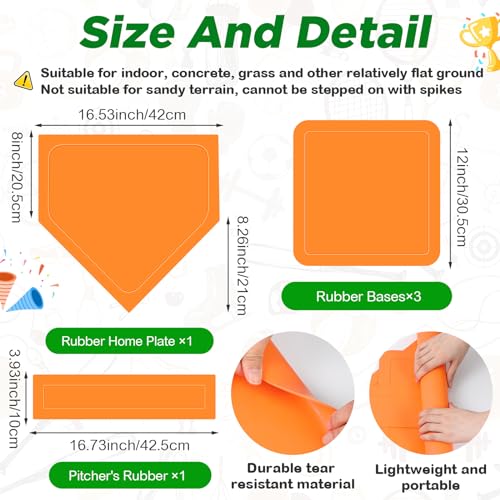Hiboom 5 Pcs Baseball Bases Home Plate Rubber, Orange, Solid - image 3