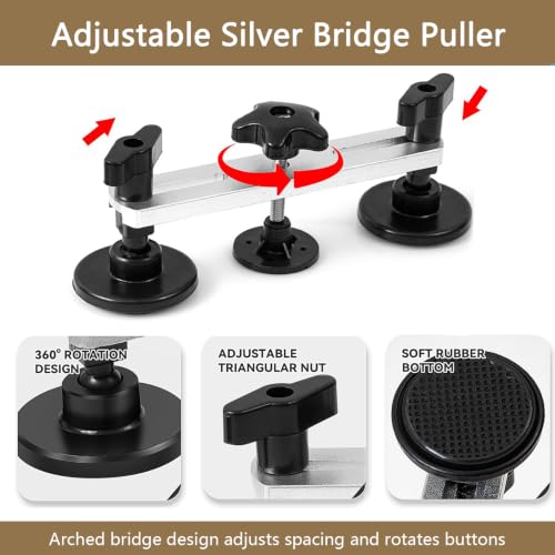 Image of Paintless Dent Repair Kit, Double Pole Bridge Dent Puller with 7 Bridge Tabs, Car Small Dent Removal Kit for Auto Body, Dent Puller for Fridge Door and Washer