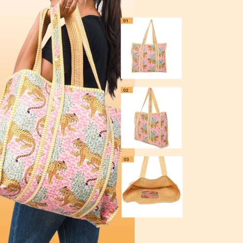 Image of Women's 100% Cotton Lightweight Shoulder Tote Bag with Interior Poeckt Casual Handbag for Women