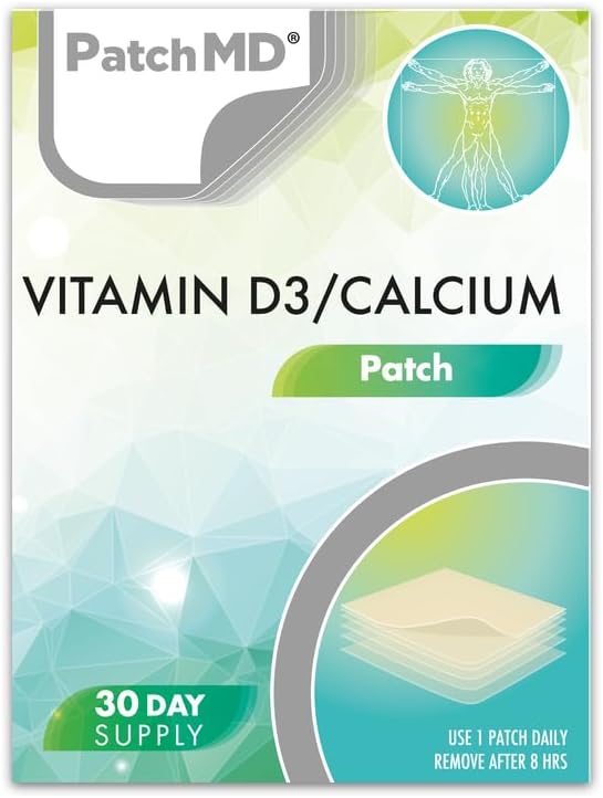 PatchMD Vitamin D3/Calcium Plus™ 30 Daily Topical Patches. 100% Natural & Vegan. Allergy & Filler Free. High Absorption More bioavailable. Suitable for Sensitive stomachs & bariatric.