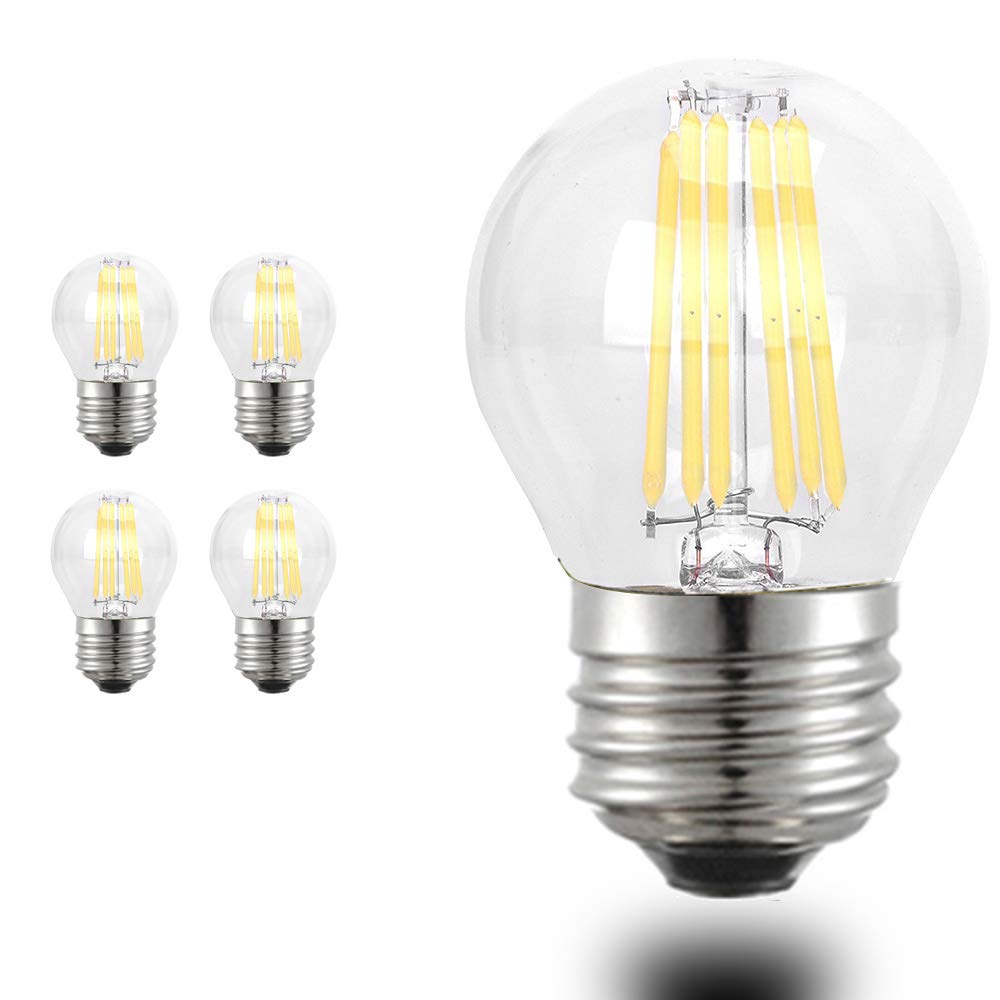 Chao Zan White 6W G45 Led Filament Bulb Cool 6000-6500K E27 Edison Screw Classic Globe Glass Lamp Bulb, 60Watts Incandescent Replacement, No Dimmable, 4 Pack