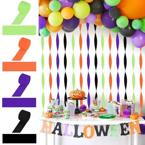 Image of 8 Rolls Halloween Crepe Paper Streamers Purple Green Orange Balck Streamers for Halloween Party Decorations Birthday Baby Shower Gender Reveal Graduation Party Decorations DIY Crafts