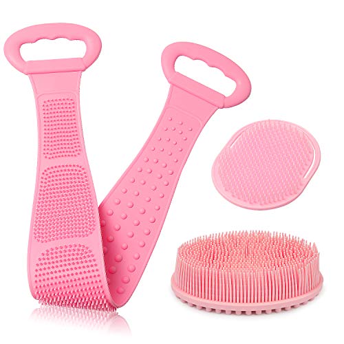 3 Pack Silicone Body Scrubber for Shower, Silicone Bath Body Brush, Pink Exfoliating Silicone Body Scrubber for Shower For Men and Women, Deep Clean, Wash & Exfoliate Your Skin