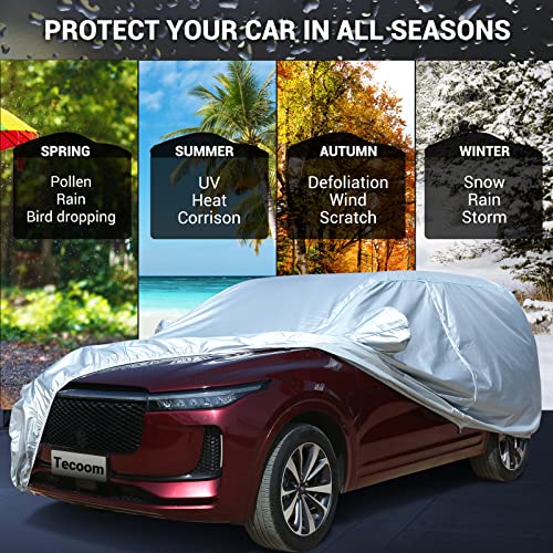 Image of Tecoom Car Cover Waterproof All Weather, 8 Layers Soft Cotton Fleece Lining SUV Car Cover with Zipper Door & Lock, Windproof Rain Sun UV Hail Protector Full Exterior Covers Fit SUV (206-215 Inches)