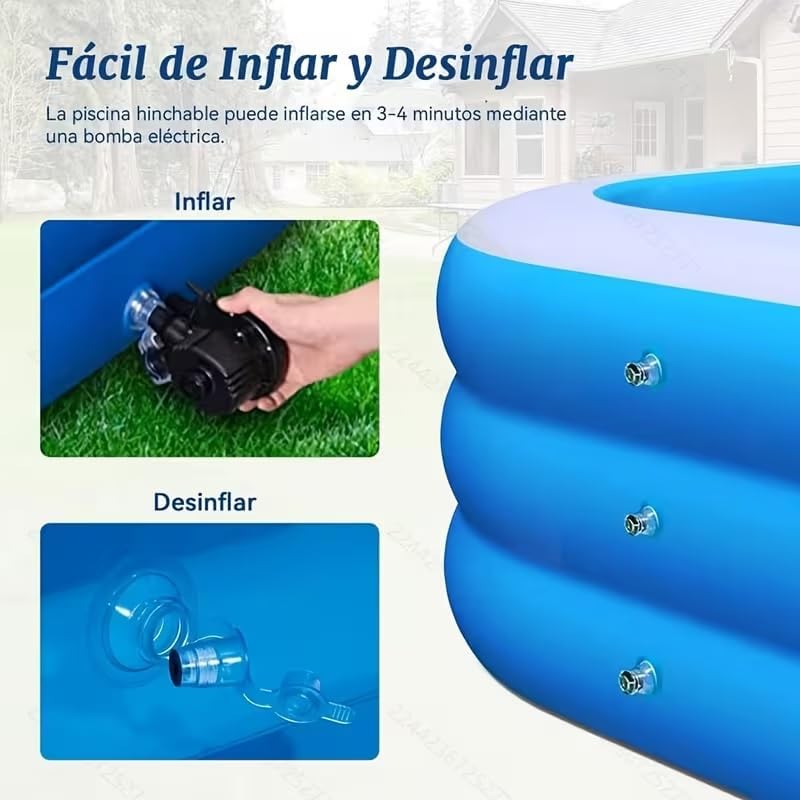 Image of Kiddie Swimming Pool Extra Large Family Size - 120 inch x 72 inch x 22 inch Inflatable Family Lounge Above Ground Swim Center Large Size 305CM Perfect for Summer Outdoor Backyard Porch Garden Water Party