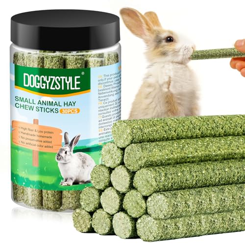 30 PCS Golosinas de Conejo Timothy Hay Sticks,Heno Timothy Natural para Conejo,Conejillos de Indias,Conejito,Chinchilla,Hámsters,Juguetes Masticables de Conejos Hechos a Mano Comida para Conejos
