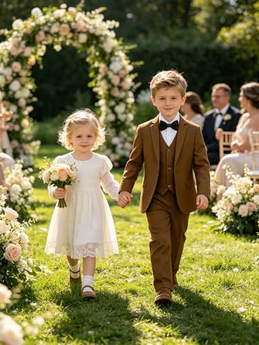 Image of Boys' Formal Suit 5 Piece Slim Fit Suits for Boy Kids Tuxedo Toddler Wedding Ring Bearer Outfit Teen Communion Dress