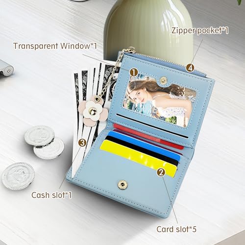 Andiker PU Leather Small Purse for Women, Compact Bi-fold Ladies Purse with Floral Buckle Zipper Coin Pocket (Pink)3