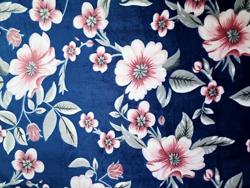 Image of Winter Premium Flannel Velvet Warm Duvet Cover Quilt Cover | Rajai Cover | Blanket Cover | Comforter Cover Single Size 60x100 inches Woollen (Blue Pink Flower, Single Bed)