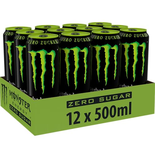 Monster Energy Zero Sugar - koffeinhaltiger Energydrink mit klassischem Energy-Geschmack - ohne Zucker und ohne Kalorien - in praktischen Einweg Dosen (12 x 500 ml)
