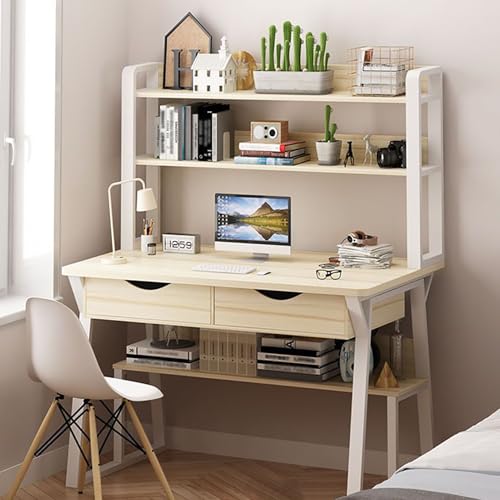 Bureau d'étude élégant avec étagères petit espace et table informatique compacte beige