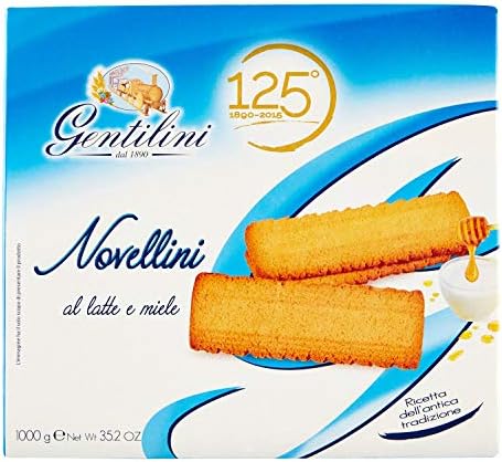 Gentilini Novellini Italian Milk and Honey Biscuit Cookies | 250 Gram | 8.8 Ounce | Pack of 8