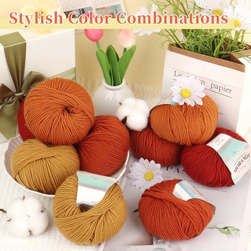 Image of Coopay Wool Yarn for Crocheting & Knitting, 12 Premium Wool Yarns | 60% Wool 40% Polyester - 1.76oz, 164yds - #3 DK - Crochet Yarn for Clothes, Scarves, Blankets, Shawls (Orange Family)