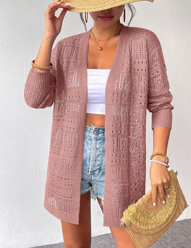 Image of Zeagoo Womens 2026 Summer Crochet Cardigan Sweaters Lightweight Long Sleeve Open Front Kimono Boho Knit Cover Ups