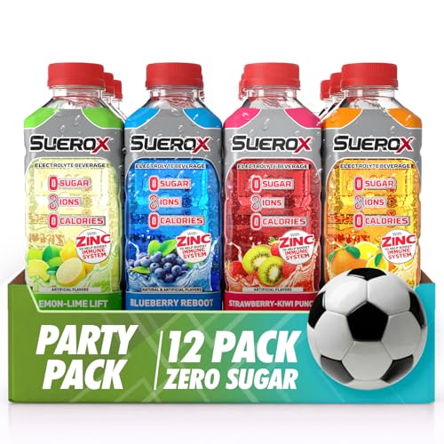 SueroX Zero Sugar Electrolyte Drink for Hydration and Recovery Unique Blend of Electrolytes & 8 Ions Zero Calorie Sports Drink 21.3 Fl Oz Party Pack 12 Count
