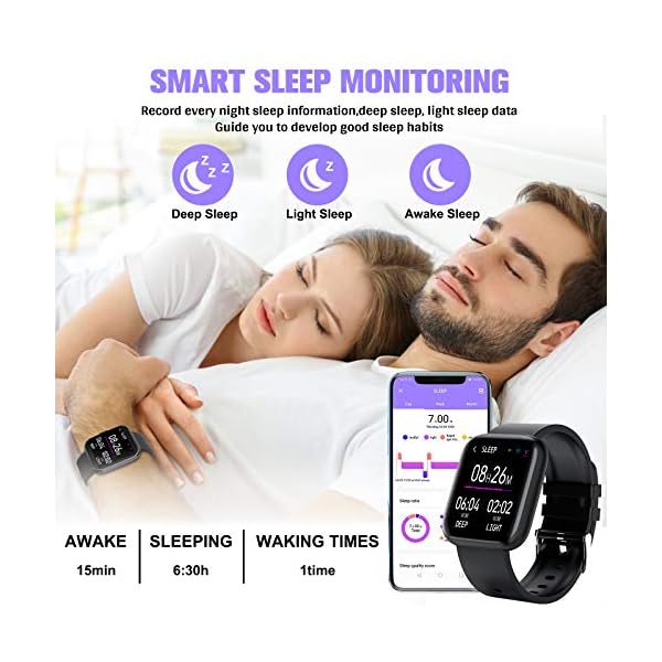 Pradory Smart Watch,Fitness Watch Activity Tracker with Heart Rate Blood Pressure Monitor IP67 Waterproof Bluetooth Smartwatch Touch Screen Sports Tracker Watch for Android iOS Phones Men Women Black