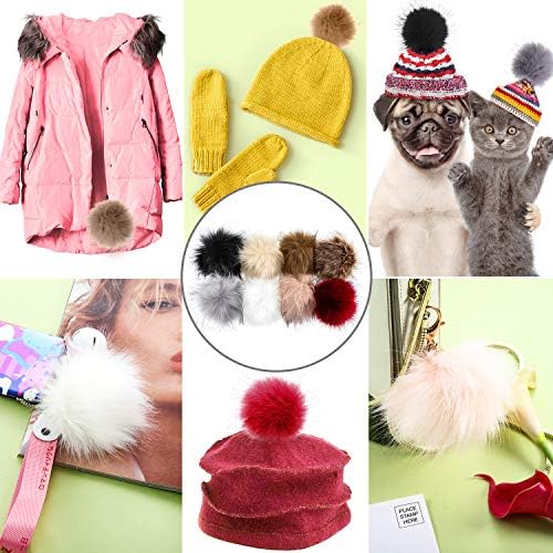 12 Pieces Fur Pompoms for Knitted Hats Faux Fur Balls for Hats Faux Fur Fluffy Pompom Ball with Removable Press Button for Detachable Knit Hats Clothing Accessories()