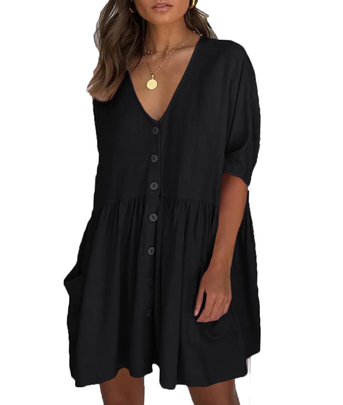 ZaisuiFun Kaftan de Corto Playa Vestido Verano Bohemia Bikini Cover Up Vacaciones Túnica Cuello de V Manga Corta