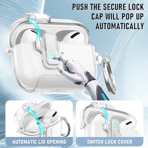 Image of for AirPods Pro 3 Case (2025) with Cleaner Kit, Cute with Lock Clid and Cleaner Kit,[Auto Pop-Up] Soft TPU Clear Cover with Bracket & Dustproof Design for AirPods Pro Case with Keyring(2025)
