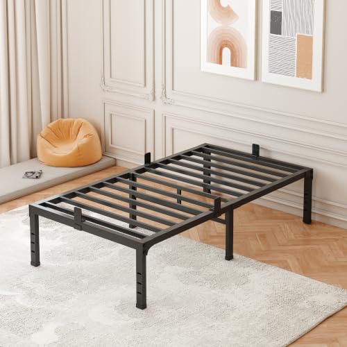 Image of FUIOBYVV Twin Bed Frames,18 Inch Heavy Duty Metal Platform Bed Frame Twin Size Support Up to 3500 lbs,No Box Spring Needed,No Shaking,Steel Slat Support,Noise Free,Easy Assembly