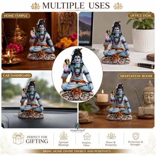 Image of Handcrafted Lord Shiva Marble Idol 5 Inch | Mahadev Murti for Home Mandir, Pooja Room & Meditation Corner | Decorative Shiv Statue for Vastu, Spiritual Decor & Religious Gifts