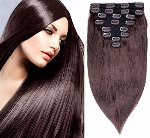Remy Hair Extensions Clip in Human Hair 8 Pieces 20 Clips Double Weft 16 Inch 120g Straight Human Hair Clip in Hair for Women (2# Dark Brown)
