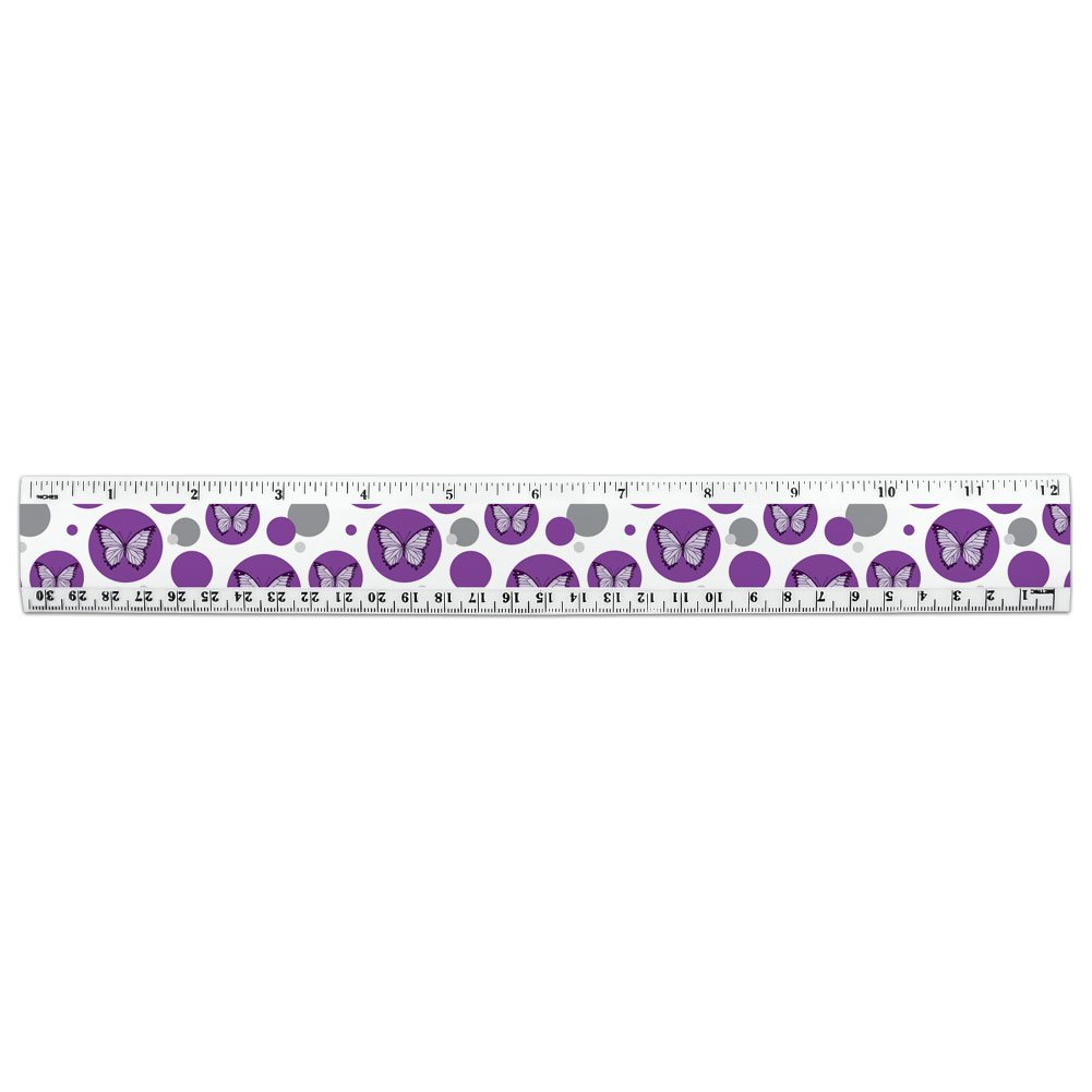 Purple Butterfly 12 Inch Standard and Metric Plastic Ruler