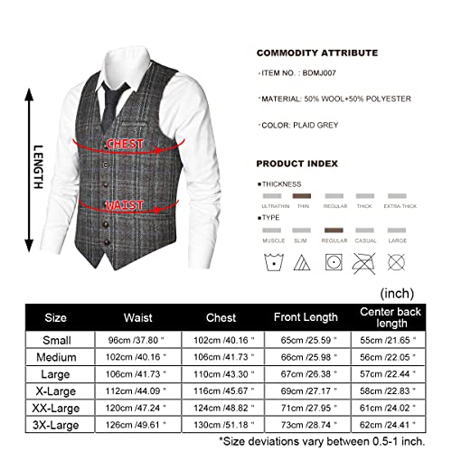 VOBOOM - Gilet da uomo slim fit in tweed a spina