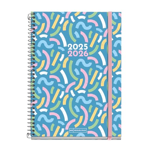 Miquelrius - Agenda Escolar 2025 2026, Planificador 10 Meses: Septiembre a Junio, Tamaño 154 x 215 mm, Semana Vista, Espiral Metálico, Cubierta Cartón Forrado, Cierre con Goma, Español-Inglés