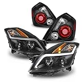 AKKON - [Black Housing Fits 2007-2009 Nissan Altima Sedan LED Light Bar DRL Projector Headlights & Tail Lights Smoked