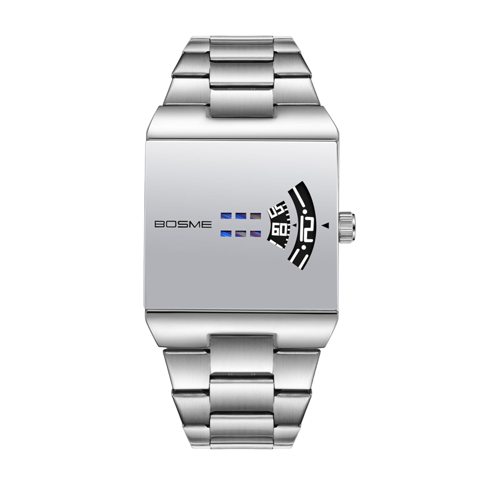 OIDEA - Reloj para hombre, cuadrado, cuarzo, caja plateada, pulsera de acero inoxidable, desmontable, esfera plateada, pantalla sin agujas, estilo Jump Hour Y2K Hip Hop, regalo para hombre