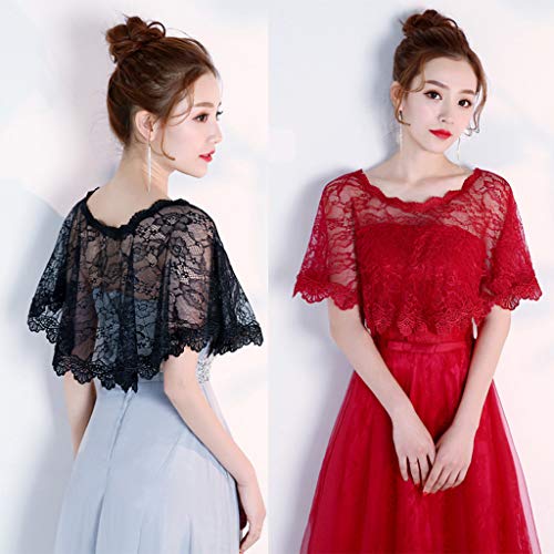 Wedding Shawl Womens Summer Sunscreen Floral Lace Cape Wrap Crochet Sheer Pleated Wedding Brid, Black4