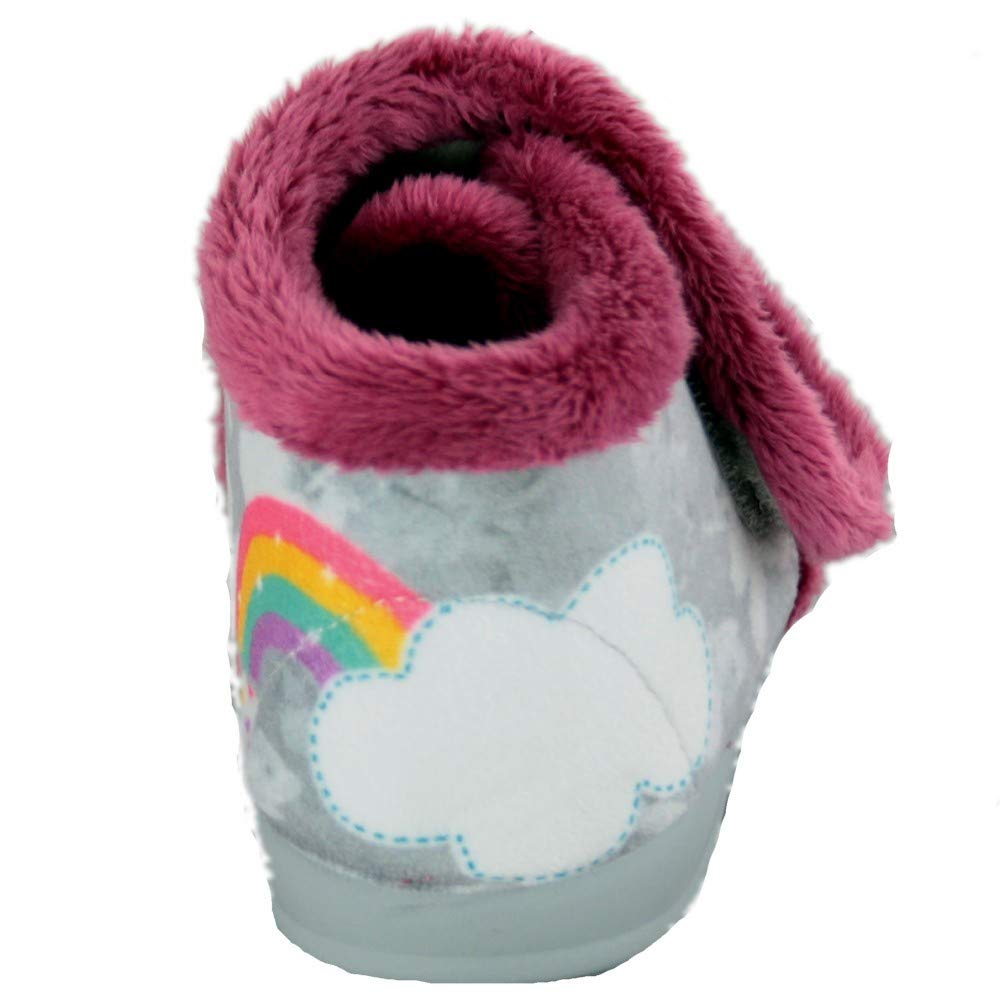Vulcabicha 1090 - Zapatillas de Estar Infantiles Cerradas con Adhesivo Textil Grises con Dibujo de Unicornio y Purpurina