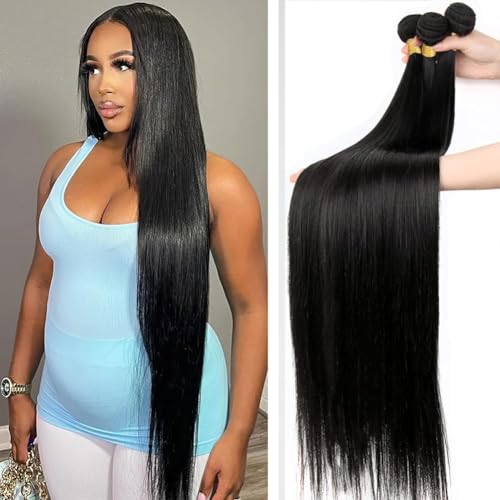 Straight 4 Bundles Human Hair 24 26 28 30 Inch 10A Brazilian 100% Unprocessed Raw Virgin Long Straight Human Hair Bundles Natural Black Hair Extensions