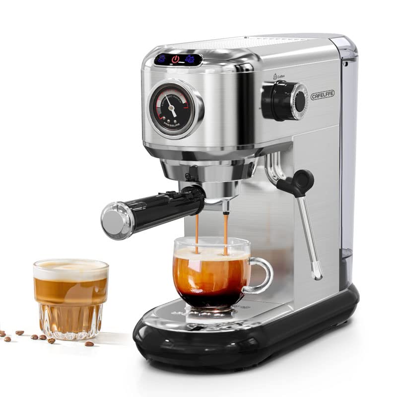 CAFELFFE Espresso-Siebträgermaschine 20 bar, Edelstahl-Espressomaschine mit Milchaufschäumer und...