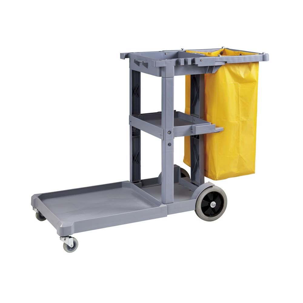 Berry Janitorial Cart with Mop Holder | Standard Size Cleaning Trolley with Cloth Bag | Rolling Janitor Utility Cart | Commercial Housekeeping Utility Cart on Wheels for Hotels, Schools & Business