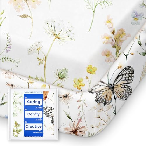 Image of Pack N Play Sheets Fitted, TotBasic Ultra Soft Flower Mini Crib Sheets, Premium Jersey Knit Pack and Play Sheets Girl, Stretchy Play Yard Sheets for Pack and Play Mattress, 2 Pack (Flower Butterfly)