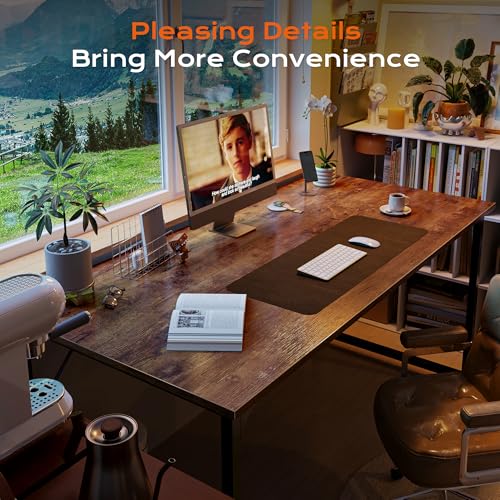 Image of PRAISUN 55 X 24 Inch Computer Desk with Deeper Desktop, Gaming Office Writing Work Desk for Home Office, Study, Bedroom, Work from Home, Metal Frame, Rustic Brown