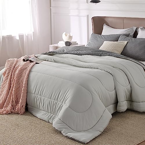 Image of Bedsure King Comforter Set - Cooling and Warm Bed Set, Light Grey Reversible Bedding for All Season, 3 Pieces, 1 King Size Comforter (102 inchx90 inch) and 2 Pillow Cases (20 inchx36 inch)